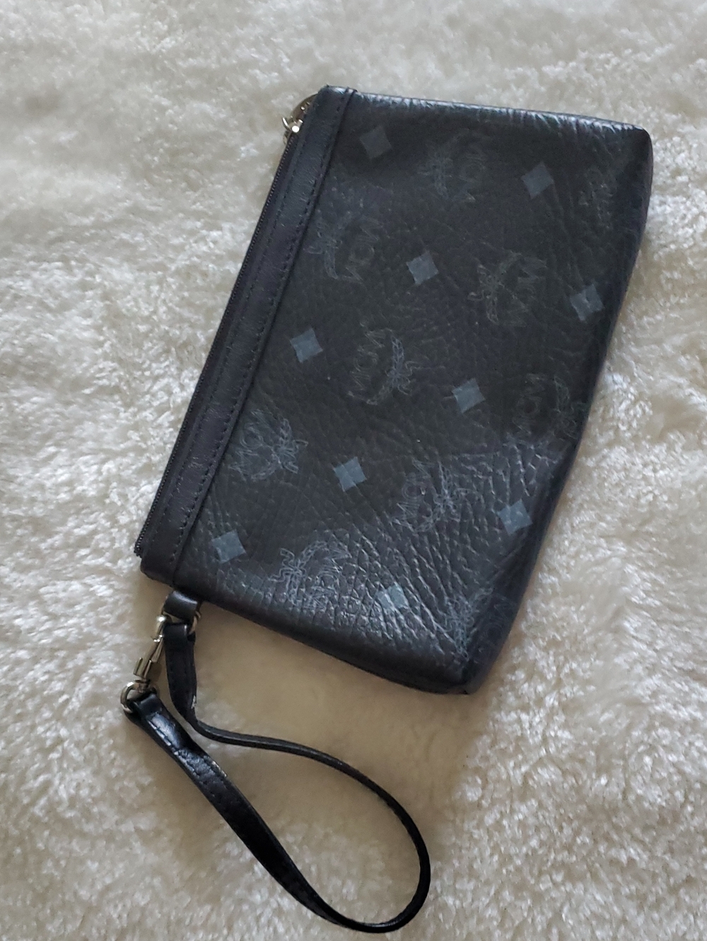 MCM Black Monogram Wristlet Clutch